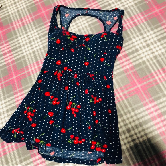 🍒 Kirra Navy Cherry Print Peplum Top - Picture 3 of 10